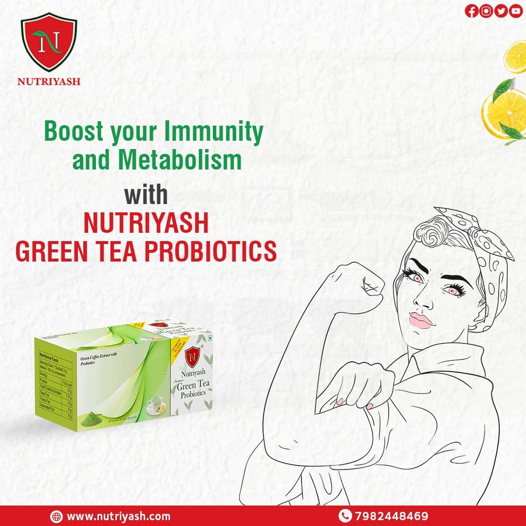 Nutriyash Nutriyash Probiotic Green Tea Lemon | 20 sachets, each sachet 2 grams, 100% Pure and Natural, Preservatives Free, Artificial Flavor Free, Sugar Free
