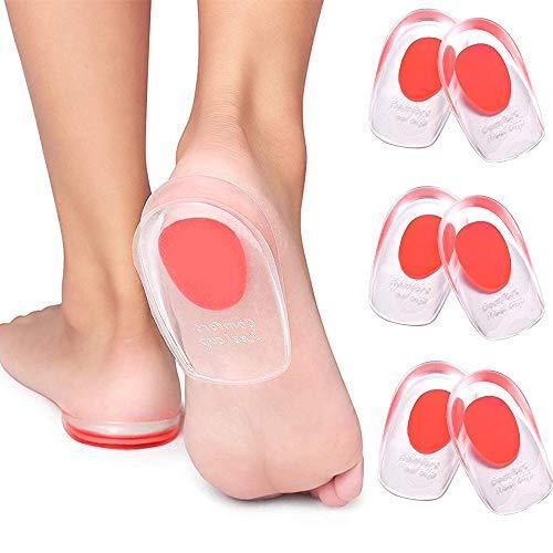 ENERFOOT 3 Pair Gel Heel Cups Plantar Fasciitis Inserts - Silicone Gel Heel Pads for Heel Pain, Bone Spur & Achilles Pain, Gel Heel Cushions and Cups, Pad & Shock Absorbing Support(Red Small)