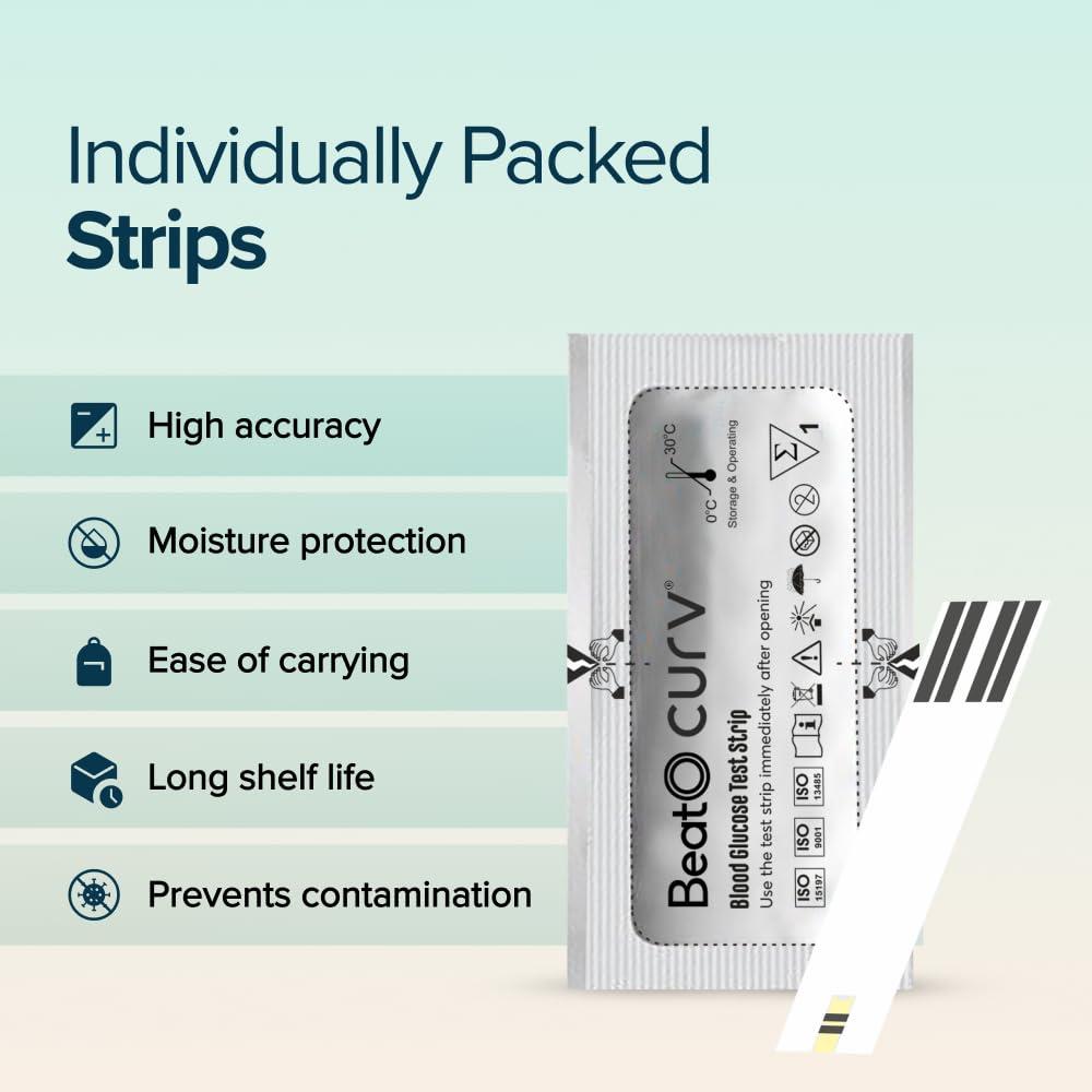 Beato BeatO CURV - Blood 100 Glucose Test Strips & 100 Lancets