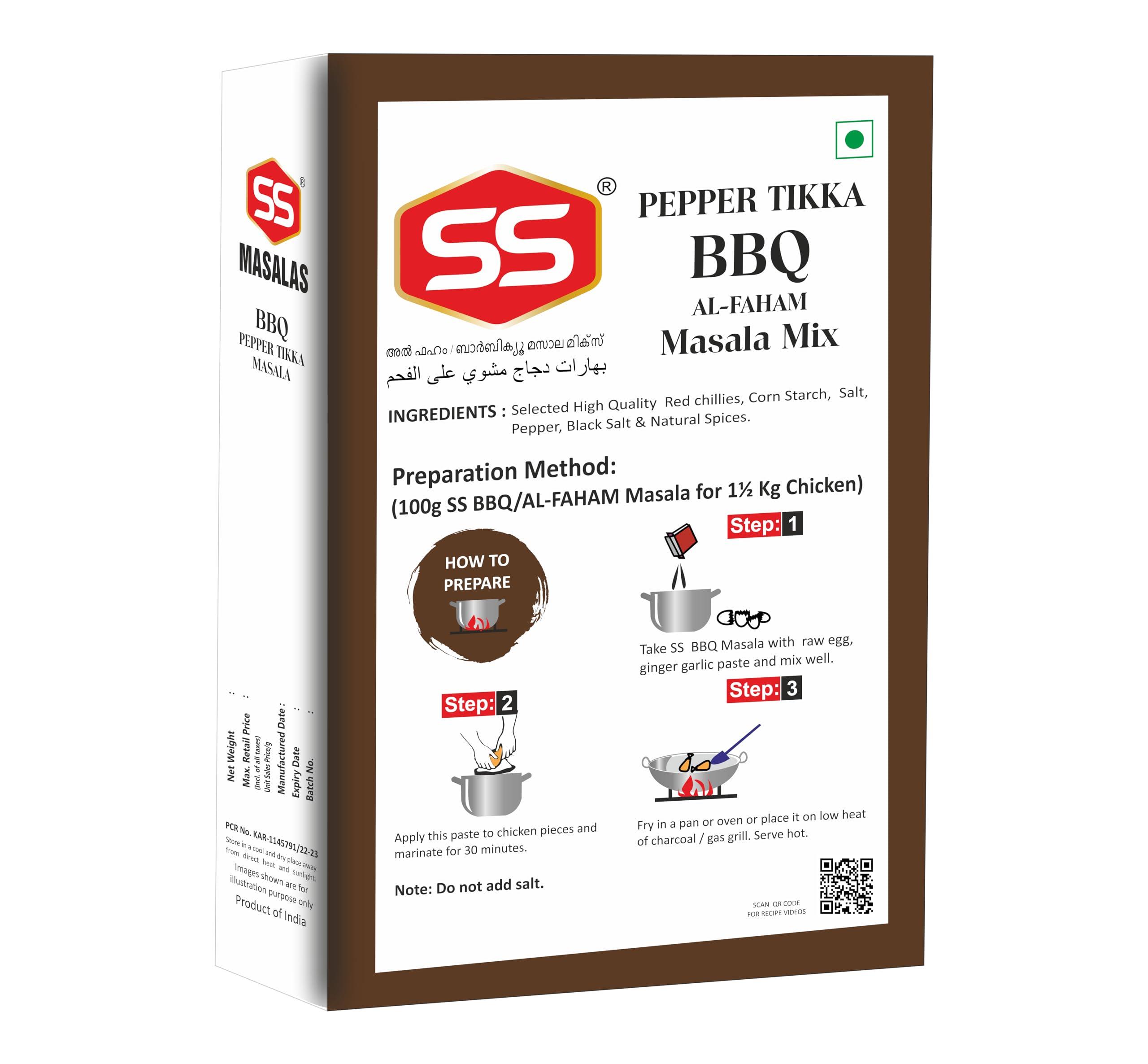 SS MASALAS SS MASALAS BBQ Masala Powder 300g. Ready mix Spices for Chicken/Meat/Paneer Barbeque Marination (100g Pack of 3)