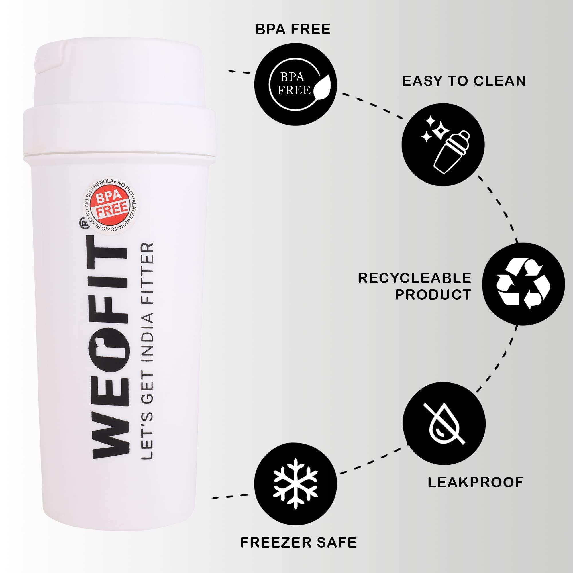 WERFIT WERFIT Shaker Bottle 600ml, Shaker Bottles For Protein Shake, Leakproof, Sipper Bottle, Pre Workout And BCAAs & Water BPA Free Material-White