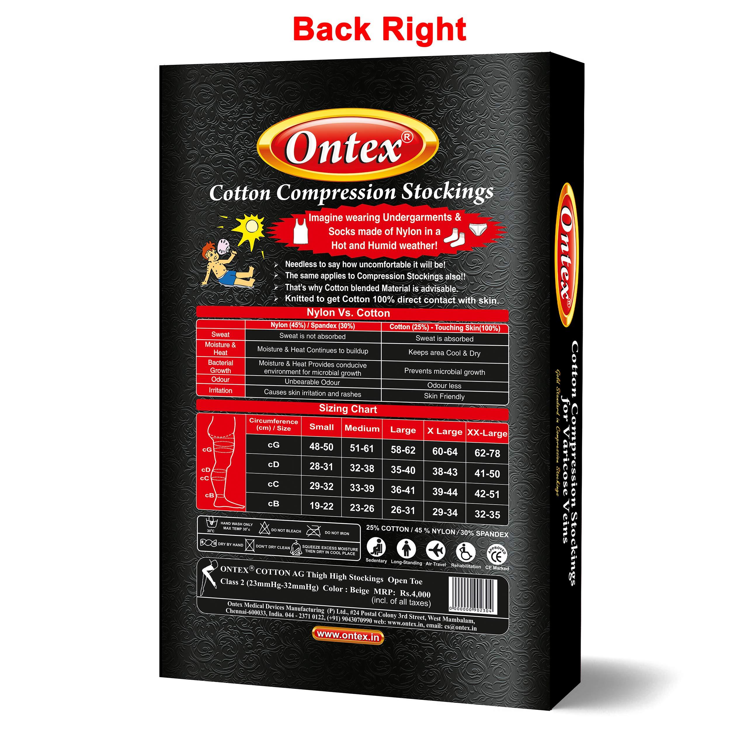 Ontex ONTEX Cotton Compression Stockings for Varicose Veins Class 2 | Compression Socks for Women & Men | Varicose Vein Stockings | vericose socks for women | Thigh Length - LARGE