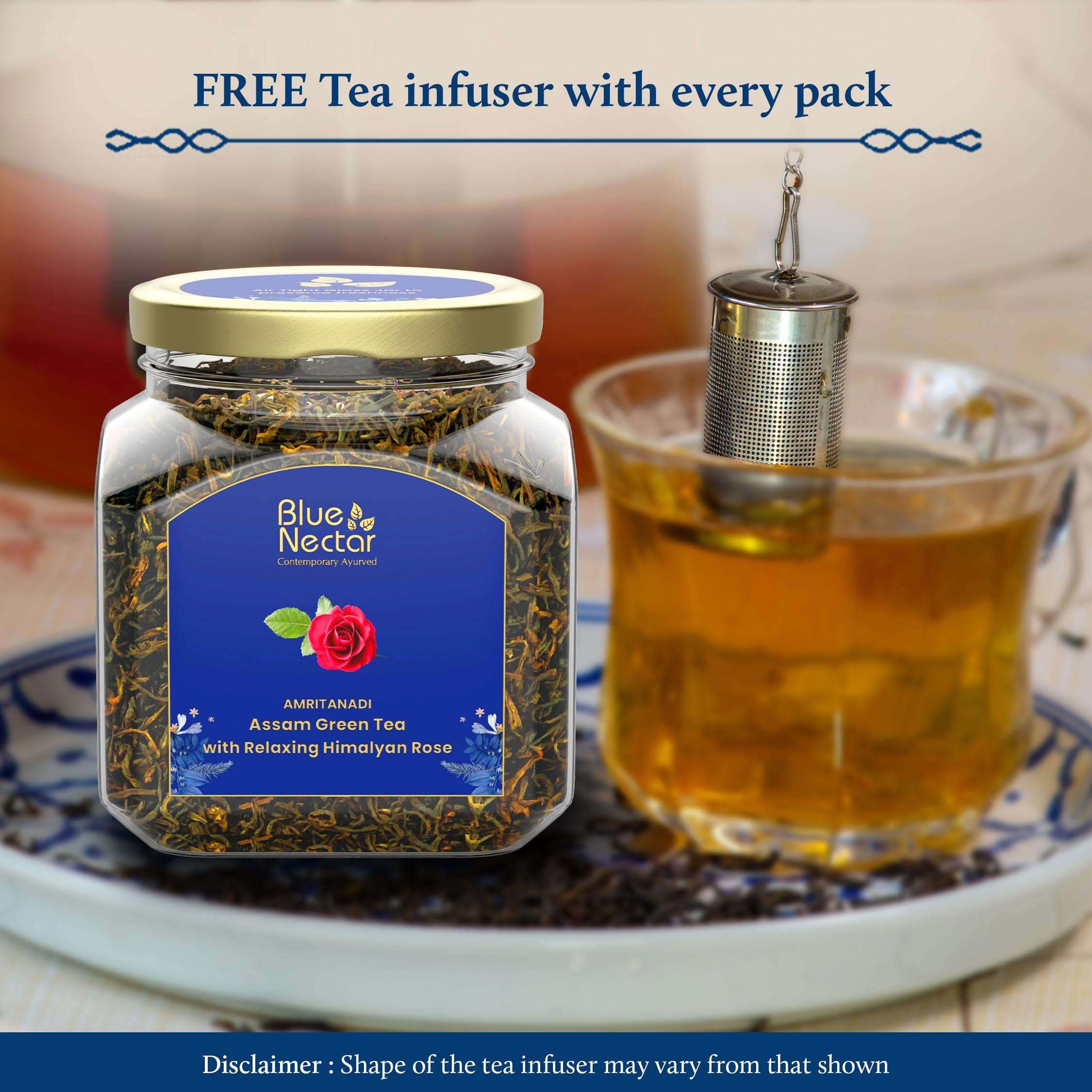 Blue Nectar Blue Nectar Amritanadi Assam Rose Green Tea Leaves with Himalayan Rose (50 g + 15 g FREE| 33 cups). Loose Green Tea Leaves with No Tea Dust. Only Leaf Green Tea