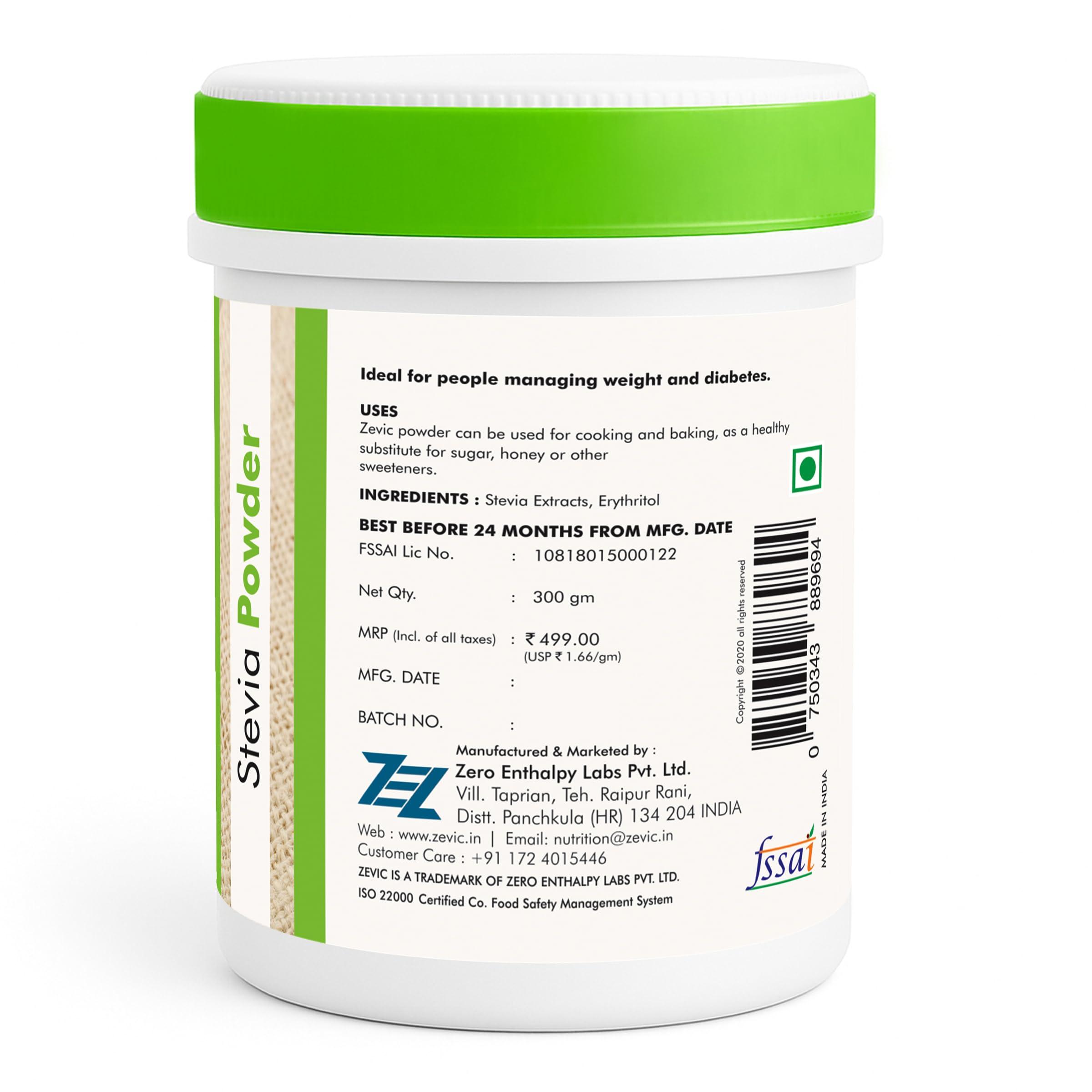 ZEVIC Zevic Stevia Sugar Free Powder | Zero Calories Stevia Powder | Vegan & Keto | 100% Natural Sweetener Powder | Sugar Substitute Natural | Diabetic Friendly - 900g (300g x 3)