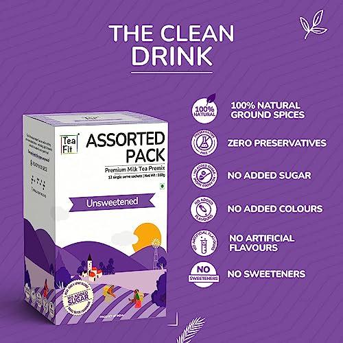 TeaFit TeaFit Premium Zero Sugar Instant Assorted Tea Pack of 24 Sachets (336gm) | Ginger-Cardamom-Masala-Saffron-Lemongrass Instant Milk Tea Premix | Diabetic Friendly | Instant Tea Premix | Tea Powder