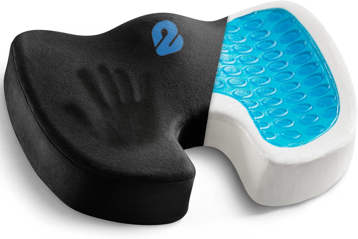2Buds 2Buds Coccyx Seat Cushion with Orthopedic Gel Memory Foam, Cushion for Tailbone Pain, Sciatica & Back Pain Relief, U Shape Hip Support for Chair [Black]