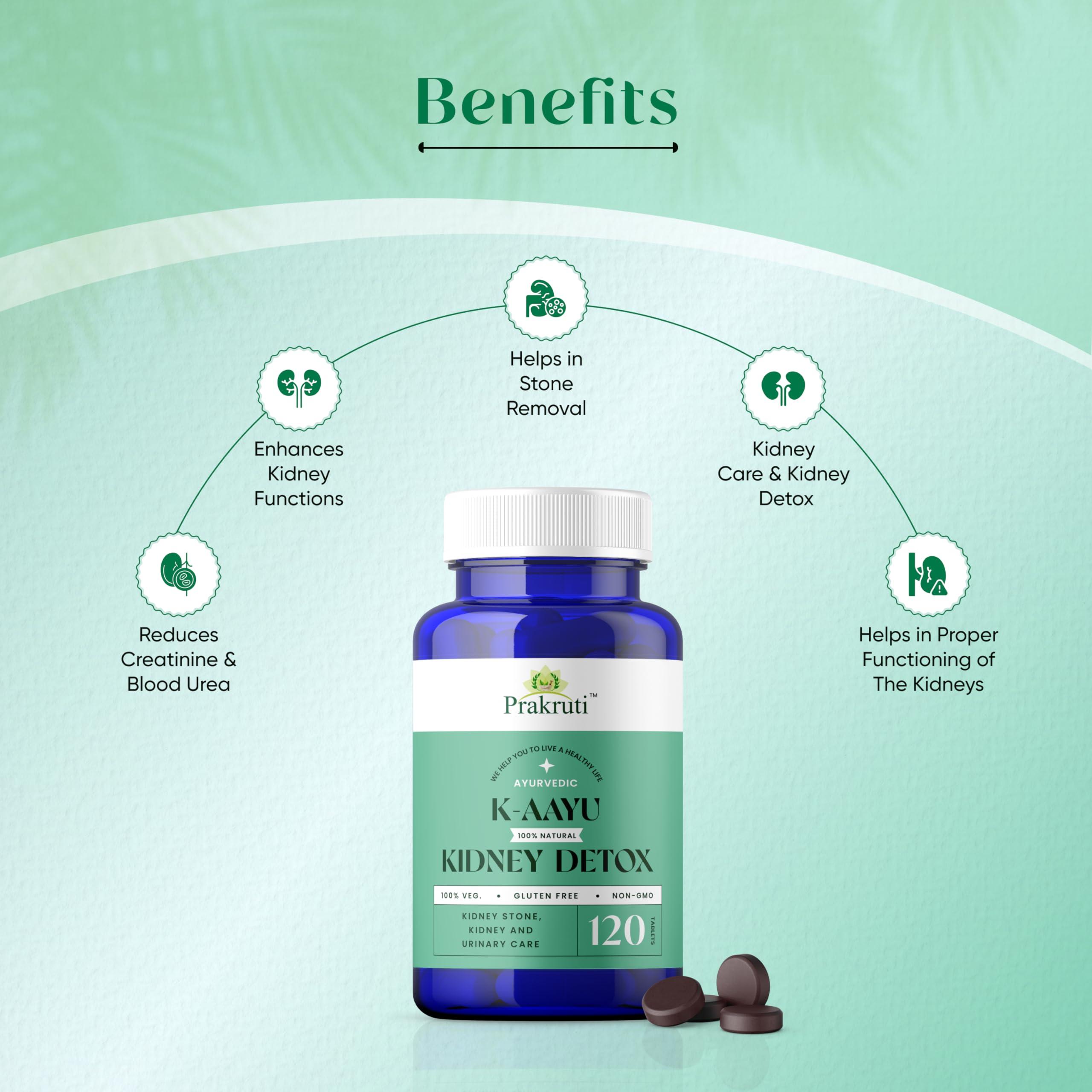 Prakruti Pure Herbs Prakruti K-Aayu Ayurvedic Tablets for Kidney(Problems) & Creatinine | Kidney Stone and Detox | Made With Punarnava, Varun and Bijora (Pack of 2X120 Tab.)