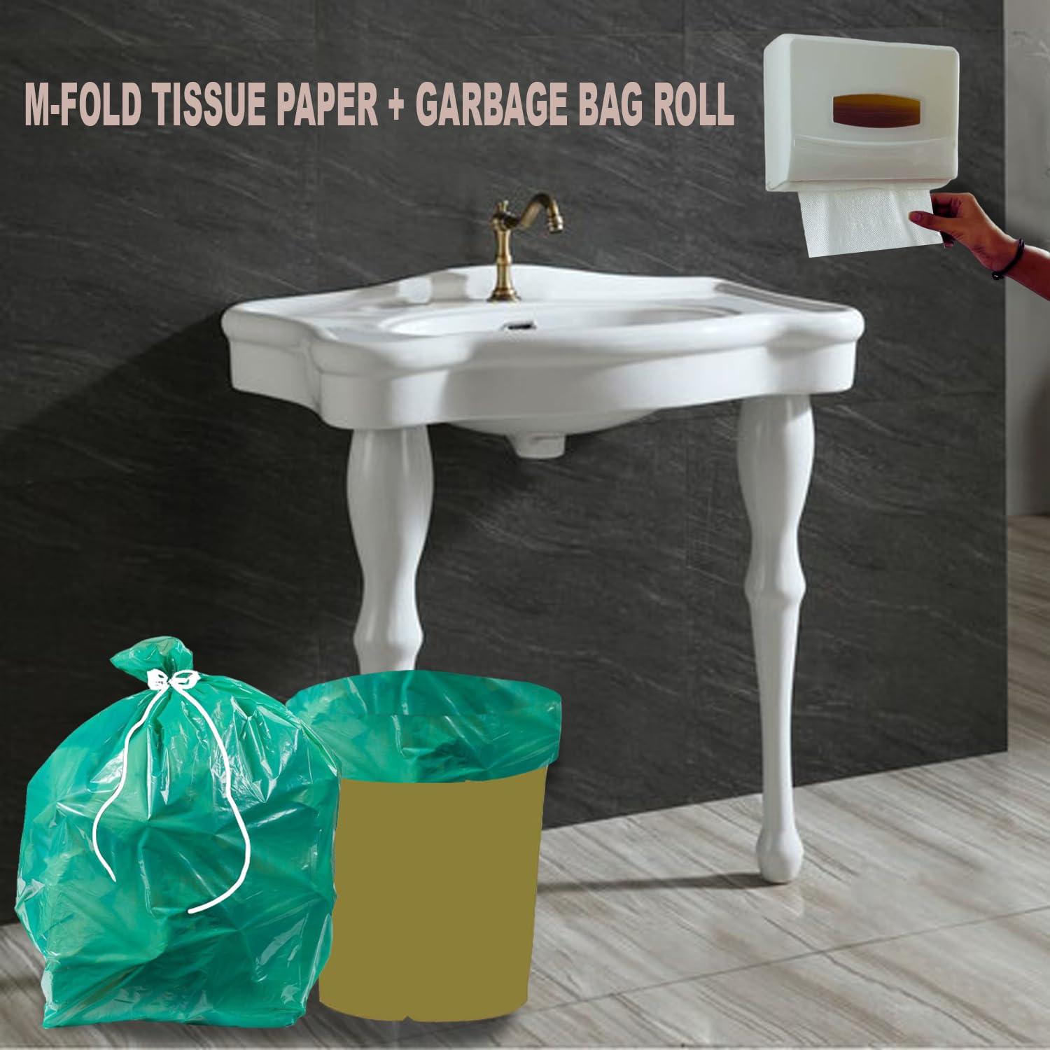ELLA Ella M Fold Tissue Paper 8 Packets, Garbage Bags 2 Rolls (Green, Large Size) With Check Duster Cloth Free