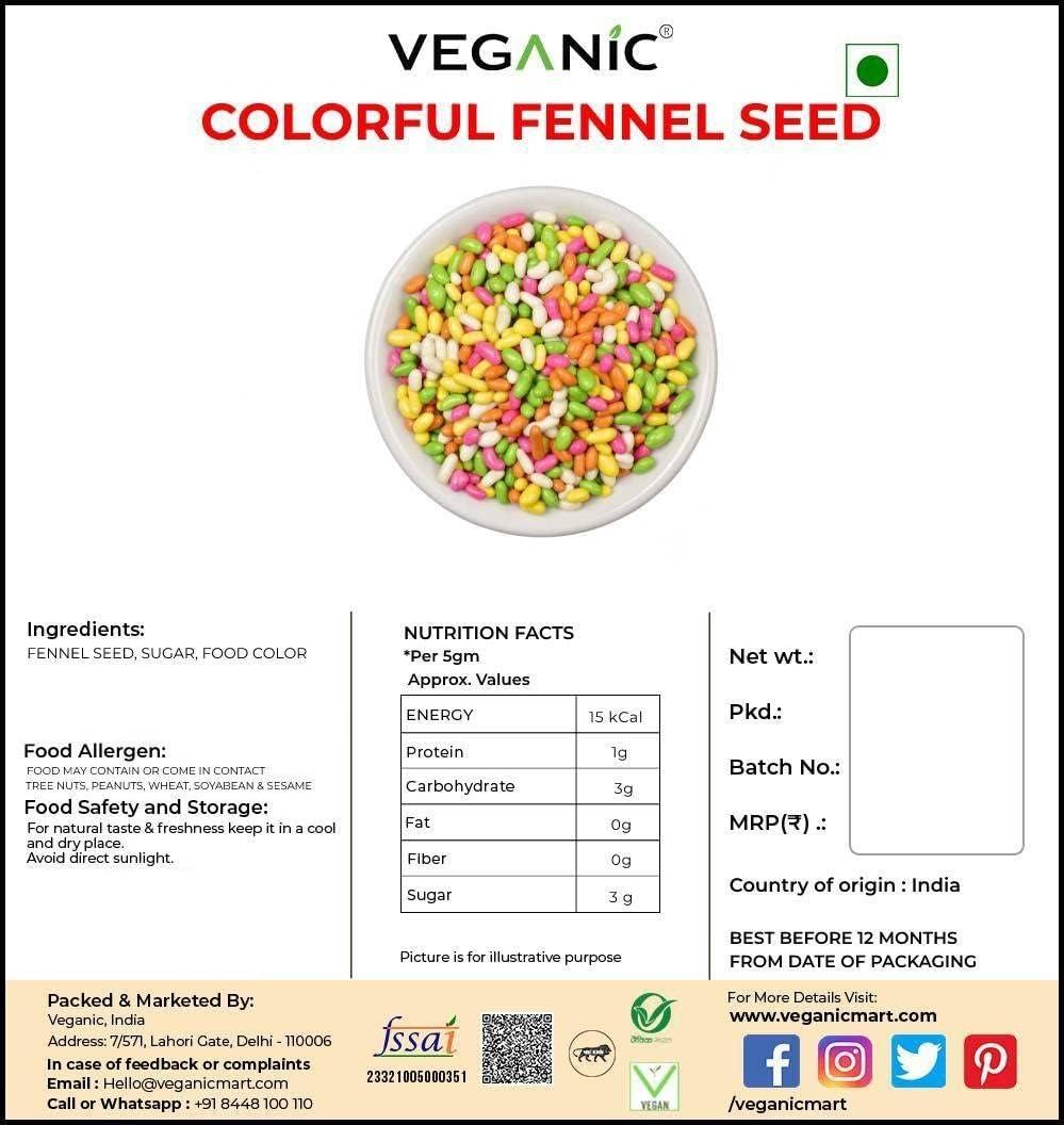 Veganic Veganic Tini Mini Sounf | Sugar Coated Fennel Seed | Variyali Indian Mouth Freshener | Colorful Mini Souf | Fennel Candy | Mukhwas (800g)