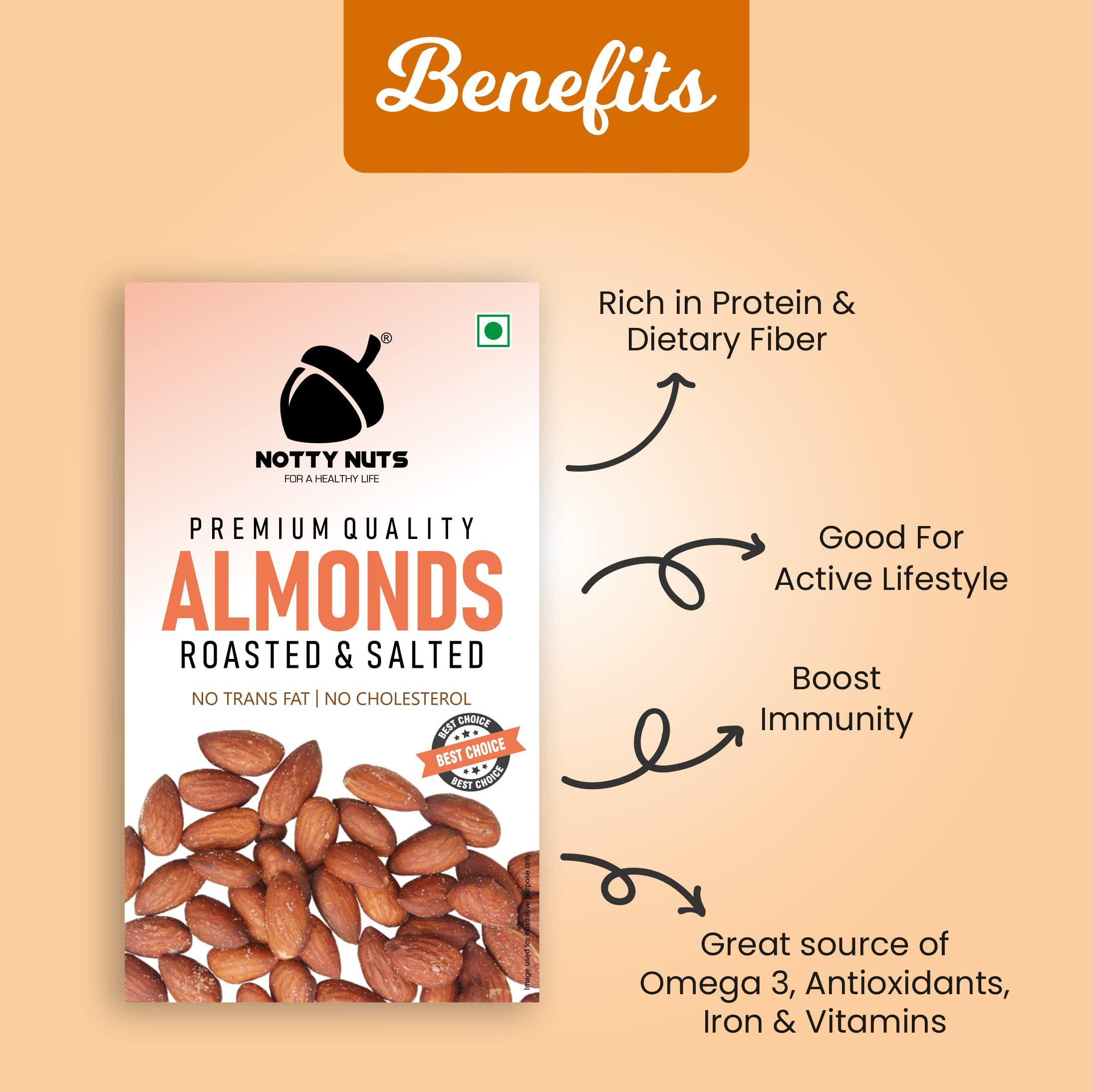 NOTTY NUTS NOTTY NUTS Premium Almonds/Badam Tasty Dry Fruit Nut Snack Roasted & salted For Every Occasion and Gift Pack of 1-250 grams