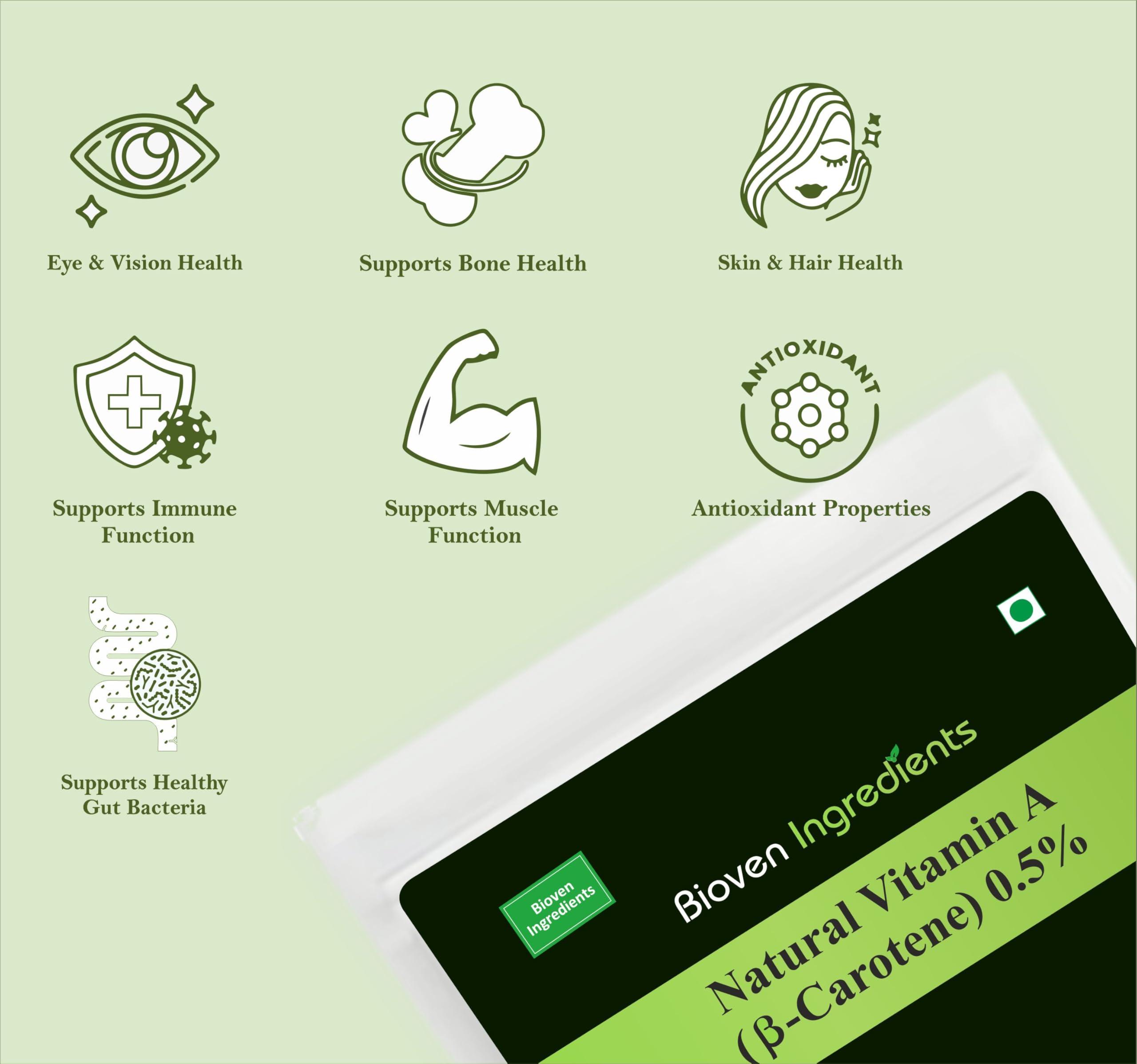 Bioven Bioven Ingredients Natural Vitamin A Powder, 100% Natural Beta Carotene by Bioven Ingredients, 100% Natural Non-GMO Supplement, No Preservatives, Sugar, Gluten or Dairy Free Powder