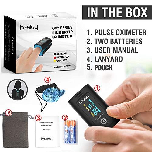 Hesley Hesley Pulse Oximeter Fingertip, Oxygen Saturation Monitor with Plethysmograph and Perfusion Index, Heart Rate and SpO2 Levels Meter with LED Display for Adult (Blue and Black)
