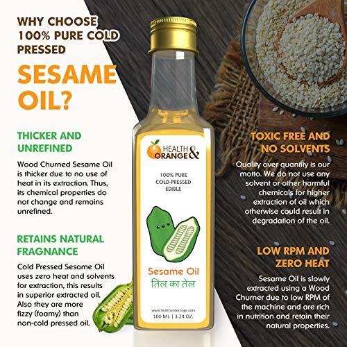 H&O H&O Sesame Oil - 100% Pure Cold Pressed Edible Til ka Tel - 100ml Glass Bottle