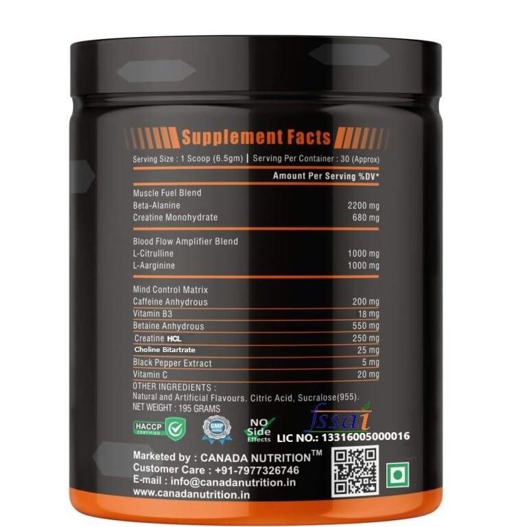 Canada Nutrition Canada Nutrition Hardcore Pre-Workout Gym Supplement with B-Alanine, Creatine, Explosive Muscle Pump, Boost Energy, Performance/Body Building - For Men & Women [30 Serv, Mojito] Free Gallon Shaker