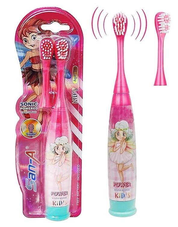 NavaFresh Basics Aarnik Collections Sonic Powered Battery Operated Electric Toothbrush with Extra Toothbrush head for Girls, Boys and Children Electric Toothbrush for Kids (Pink)
