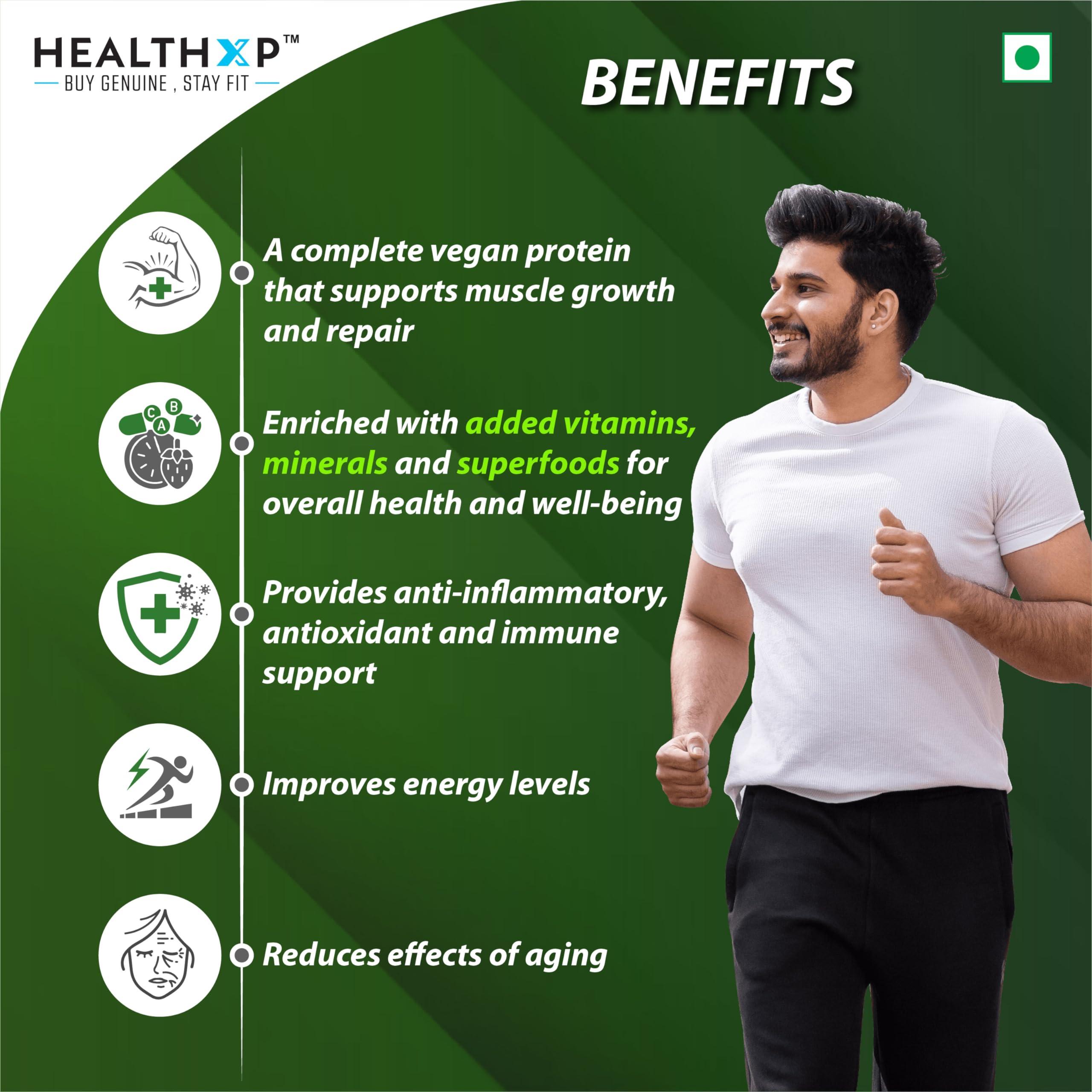 HealthXP HealthXP Plant Protein, 25g Protein, No Added Sugar, Vegan and Enriched with Minerals, Vitamins, Superfoods (Strawberry, 1 KG)