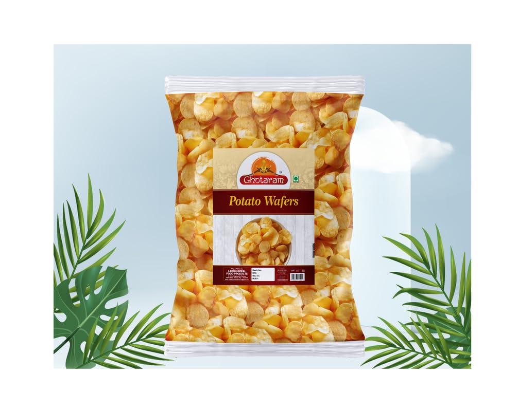 GHOTARAM Ghotaram Potato Chips Navratri Diwali Rakhi Utsav Special Namkeen Snack | Batata Wafers Chips aloo wafers Aloo Wafers Aloo Chips Falahari Fast Time Ready to eat Namkeen Snack-1Kg*2Pack
