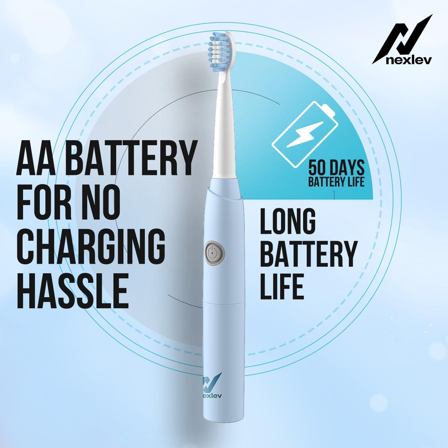 nexlev Nexlev Sonic Electric Toothbrush| Powerful Sonic technology|Super soft DuPont Bristles| 2 Replaceable Brush Heads with Cover| IPX7 Waterproof| AA Battery|for Adults|Gentle Oral Care|Smart Smile ET-03