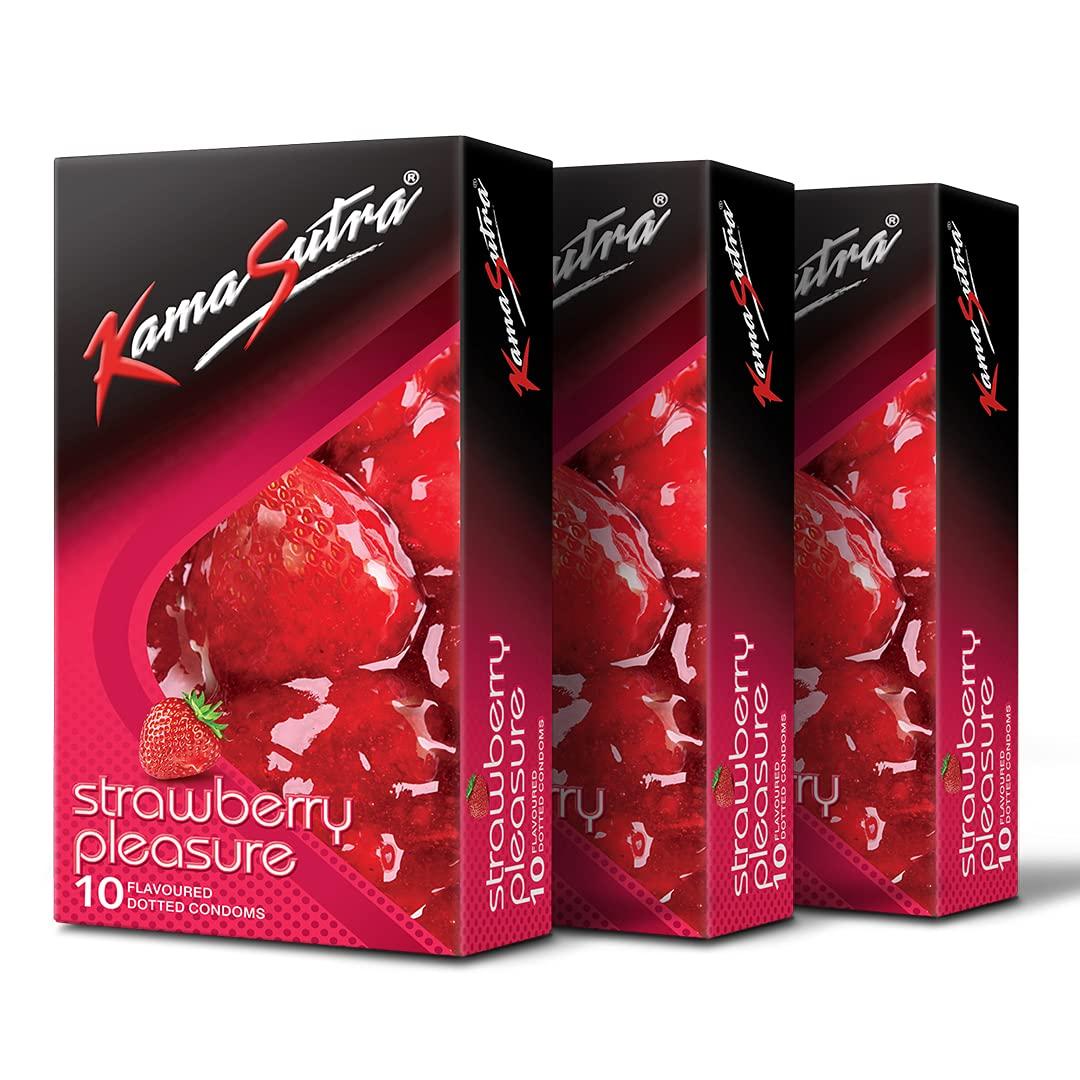 KamaSutra KamaSutra Strawberry Flavoured Condoms for Men 10 Count, Pack of 3