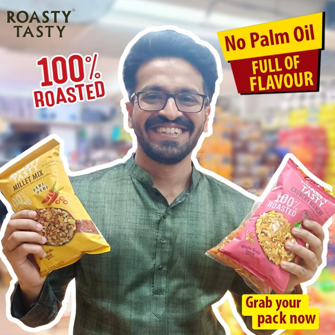 Roasty Tasty Roasty Tasty Crunchy Munchy 200g | Healthy Snack | No Onion No Garlic | Ideal Millet Namkeen for Kids & Adults | Low Calorie Snacks - Roasted Namkeen - No Cholesterol, No Transfat Diet Mixture in Peri Peri Masala | Millet Snacks Items