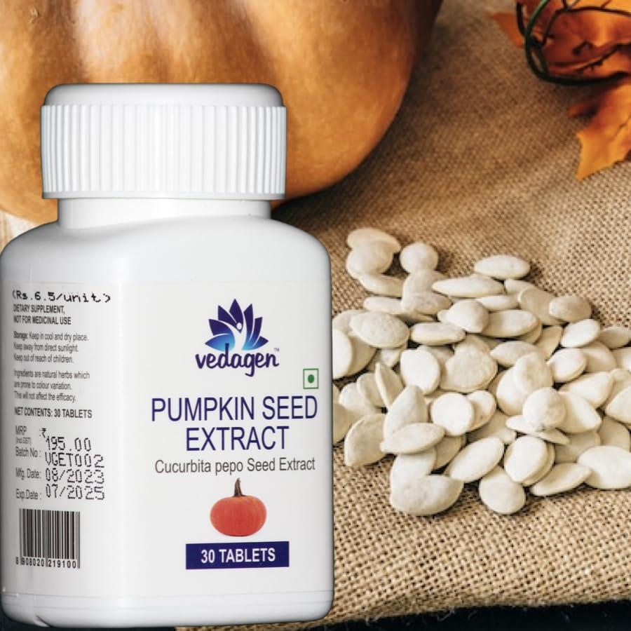 VEDAGEN Vedagen Pumpkin Seed Extract Supplement Vegetarian Tablets For Prostate & Urinary Tract Health Support120 Nos (30\'s x 4)