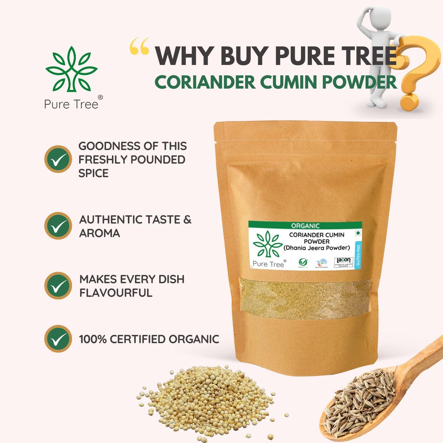 Pure Tree Pure Tree Certified Organic Coriander Cumin Powder | Dhanajiru | 100 g | Dhaniya Jeera | Dhana Jeera | Blend of Cumin Coriander Mixed Spices masala powder