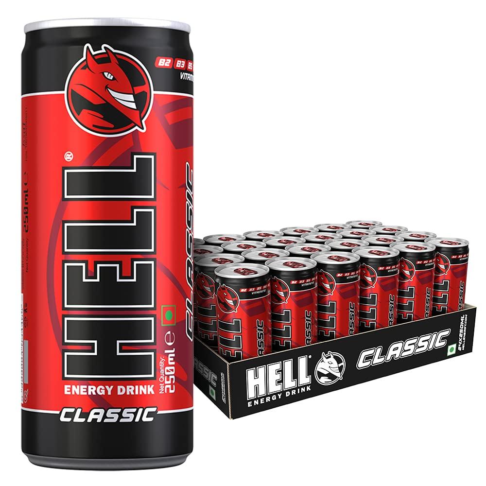 HELL ENERGY HELL ENERGY DRINK CLASSIC 250ML- Pack of 24 (250ML X 24), Golden, Regular