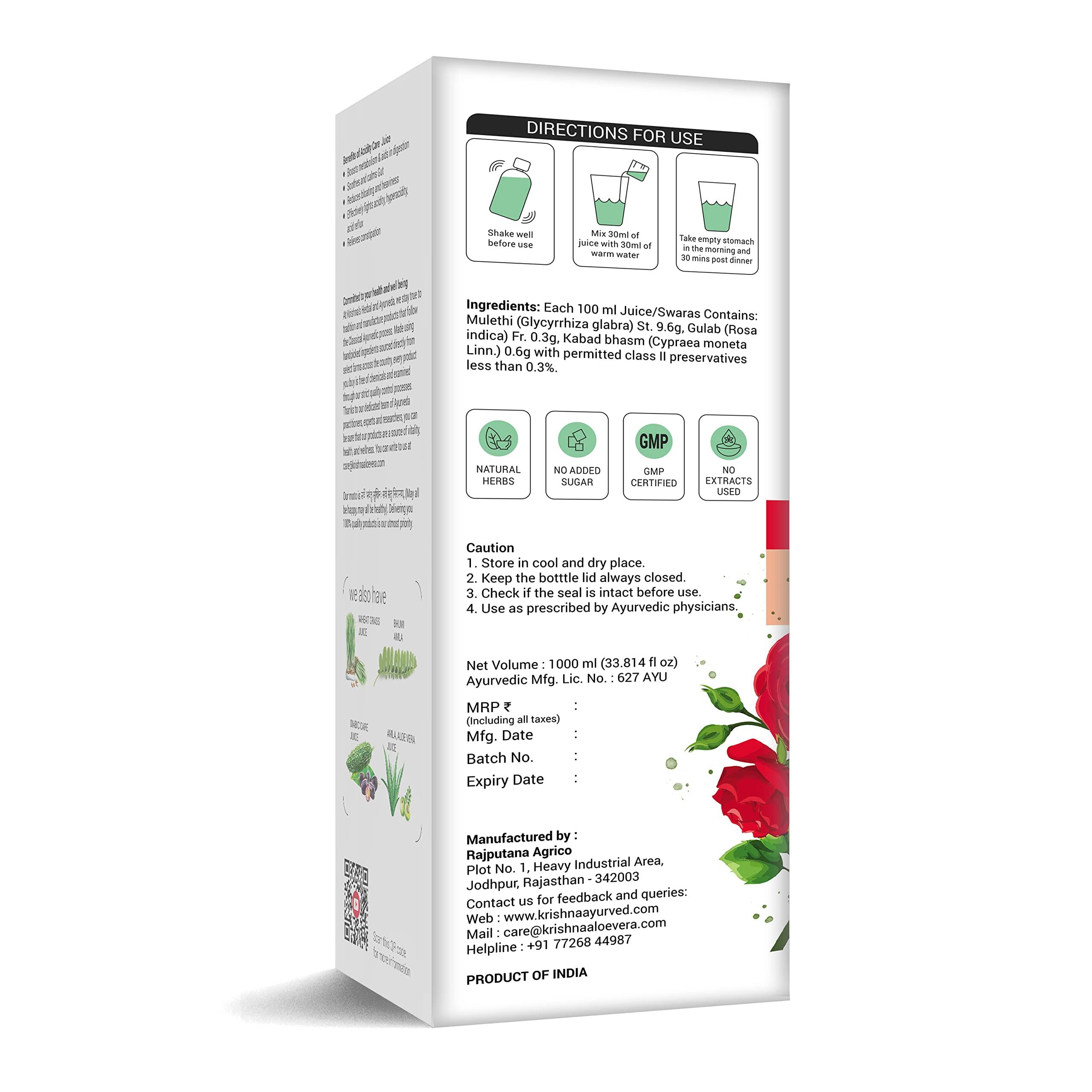 KRISHNA'S HERBAL & AYURVEDA KRISHNA\'S HERBAL & AYURVEDA Acidity Care Juice -1000 Ml(Pack Of 1) Provides Relief From Acidity & Bloating