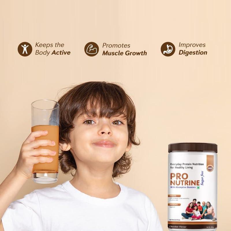 PRO NUTRINE PRO NUTRINE Chocolate Protein Powder for Family | Helps in Improve Muscle Growth, Digestion | Zero Refined Sugar | Energy Booster for Family | Premium Supplement Whey Protein - 600g