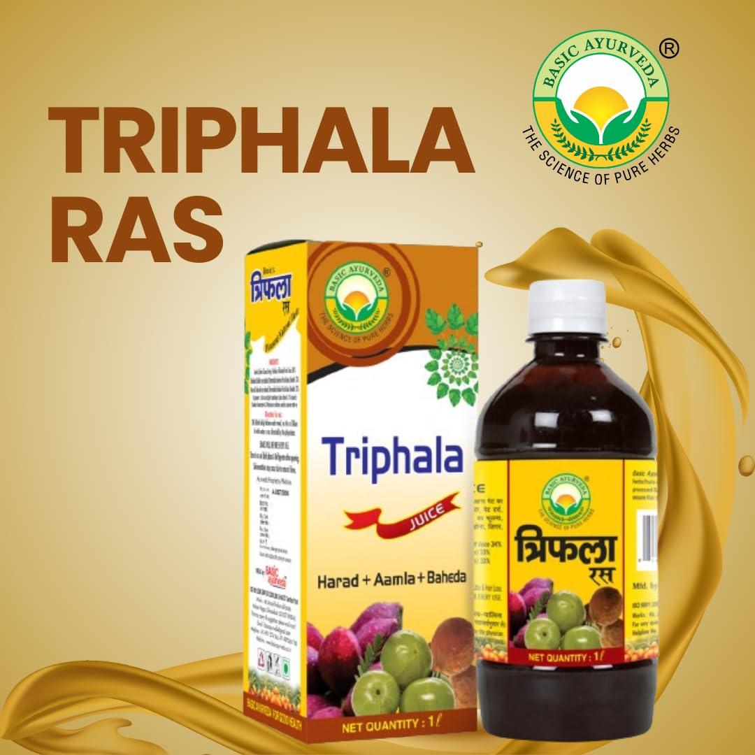 BASIC AYURVEDA BASIC AYURVEDA Triphala Ras (Juice) 1000 Ml | Ayurvedic Supplements For Digestive Health | Pleasent Natural Taste First Press Virgin Juice | Prepared From Fresh Harad, Baheda, and Amla