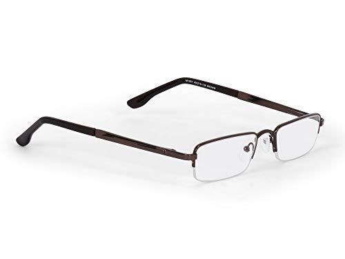 AEC AEC MetalRead Rectangle Half Rim Power Reading Glasses With Pen Clip & Smart Carry Case (+2.50, Brown)