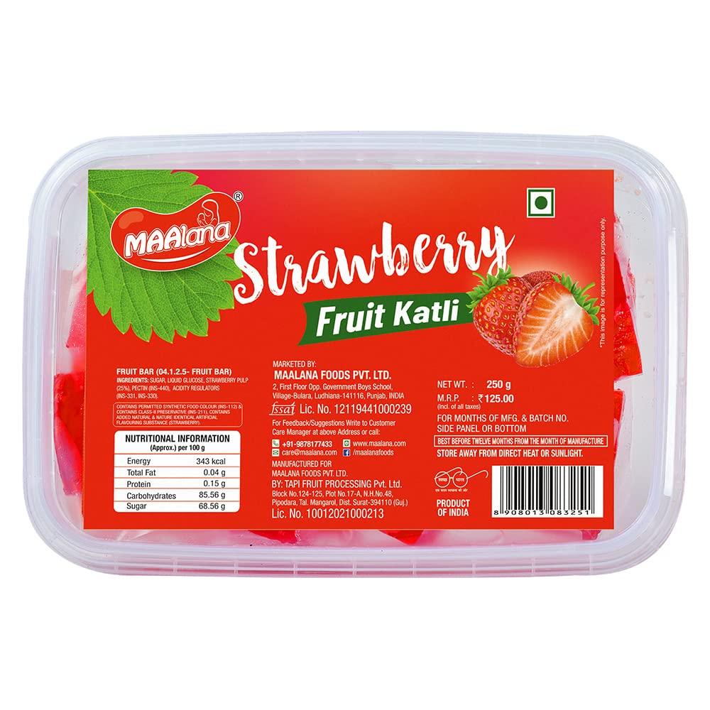 MAAlana MAAlana Strawberry Fruit Katli | Juicy Strawberry Slice | Strawberry Katli | Fruit Bar | Tasty & Hygienically Packed in Box (250 gm X 2) 500 GM/Pack of 2