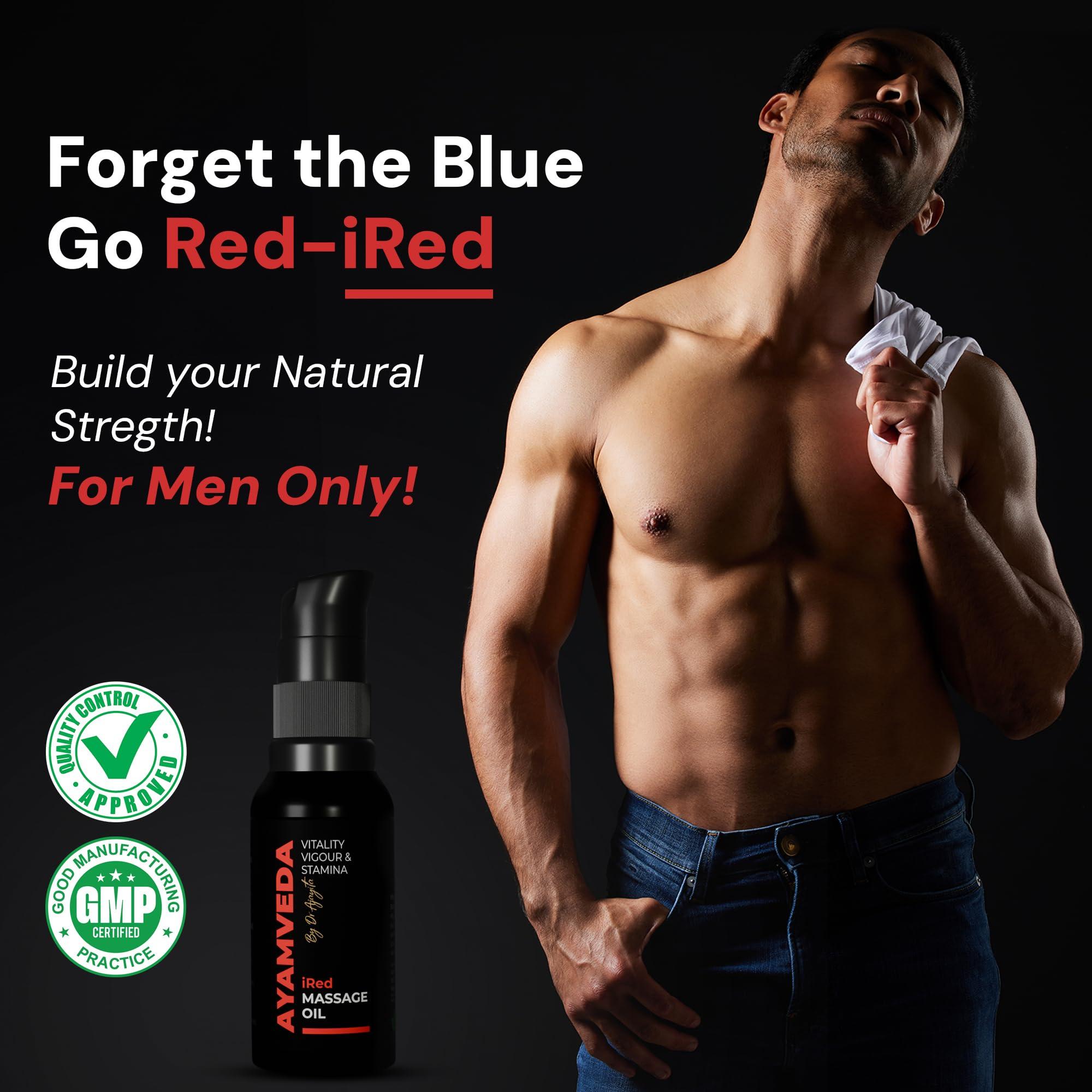 AyamVeda AyamVeda by Dr.Ajayita - iRed Massage Oil For Men with 60+ Premium herbs like Ashwagandha I Strength and Stamina Destroyer of Weakness (60 Days Pack) For External Use Only | No Side Effects