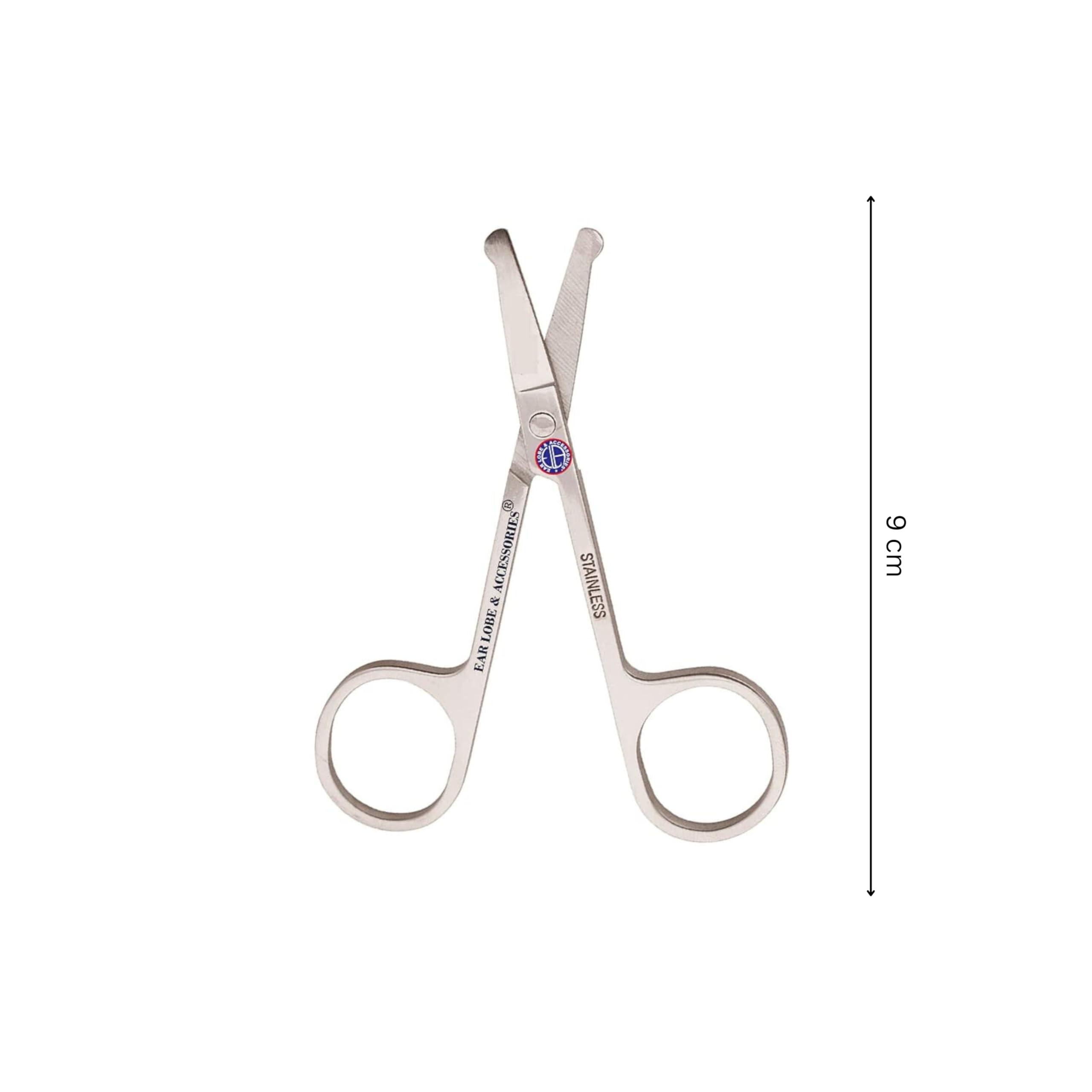 Ear Lobe & Accessories [Ear Lobe & Accessories] Nose/Ear Hair Trimming Scissor for Men & Women | Stainless Steel, 9 cm, Silver - Pack of 1