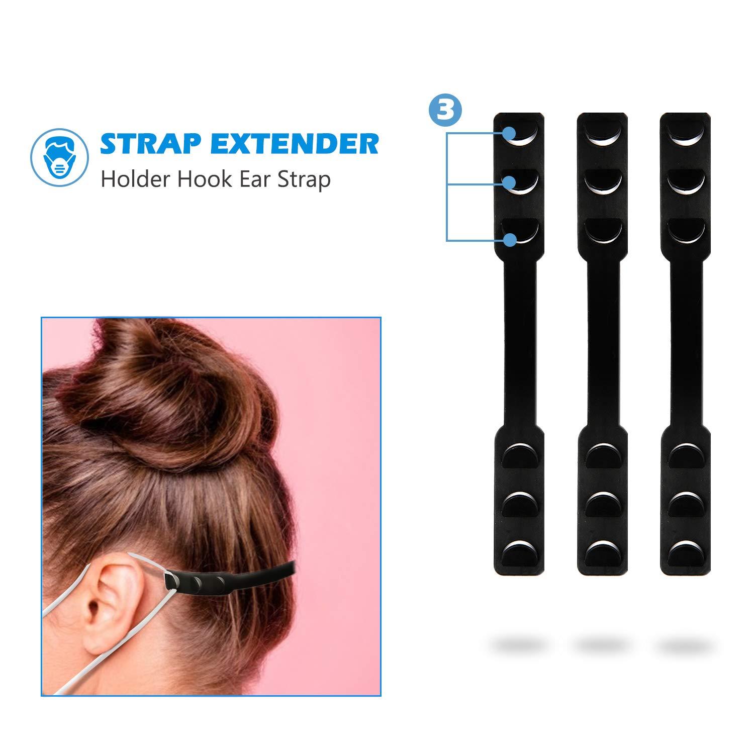 Aquarium Choice Adjustable ear strap saver extenders Ear Strap Extender Holder,Comfortable face Extension Hook Band Clip,Ear Extenders/Ear Strap Savers for avoiding ear paining (50 black ear strap extension saver)