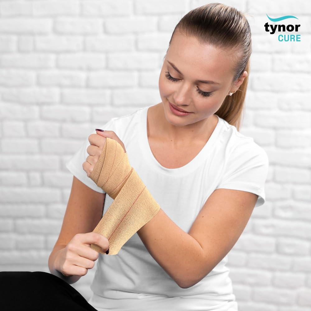 TYNOR Tynor Tynocrepe, Cotton Bandage | Elastic Crepe Bandage for Compression, Support & Injury Care | Garam Patti for Hand, Knee, Leg & Wrist | 1 Unit (Beige, 15cm x 4m)