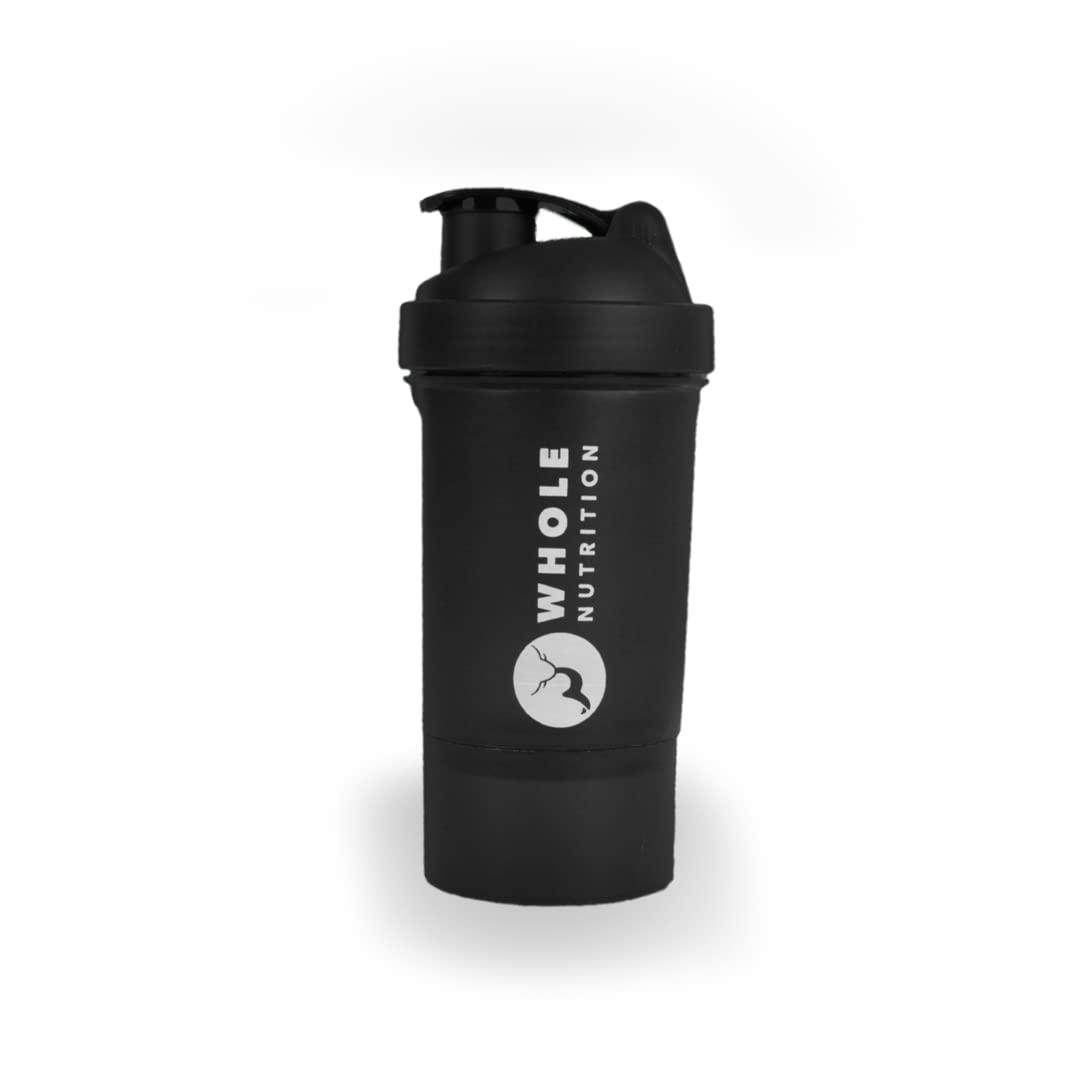 WHOLE NUTRITION WHOLE NUTRITION Shaker Bottles For BCAA & Pre-Post Workout Supplement Protein Shake Gym Sipper Bottle For Men & Women, BPA & DEHP Free With Storage Compartment -500ml, Black