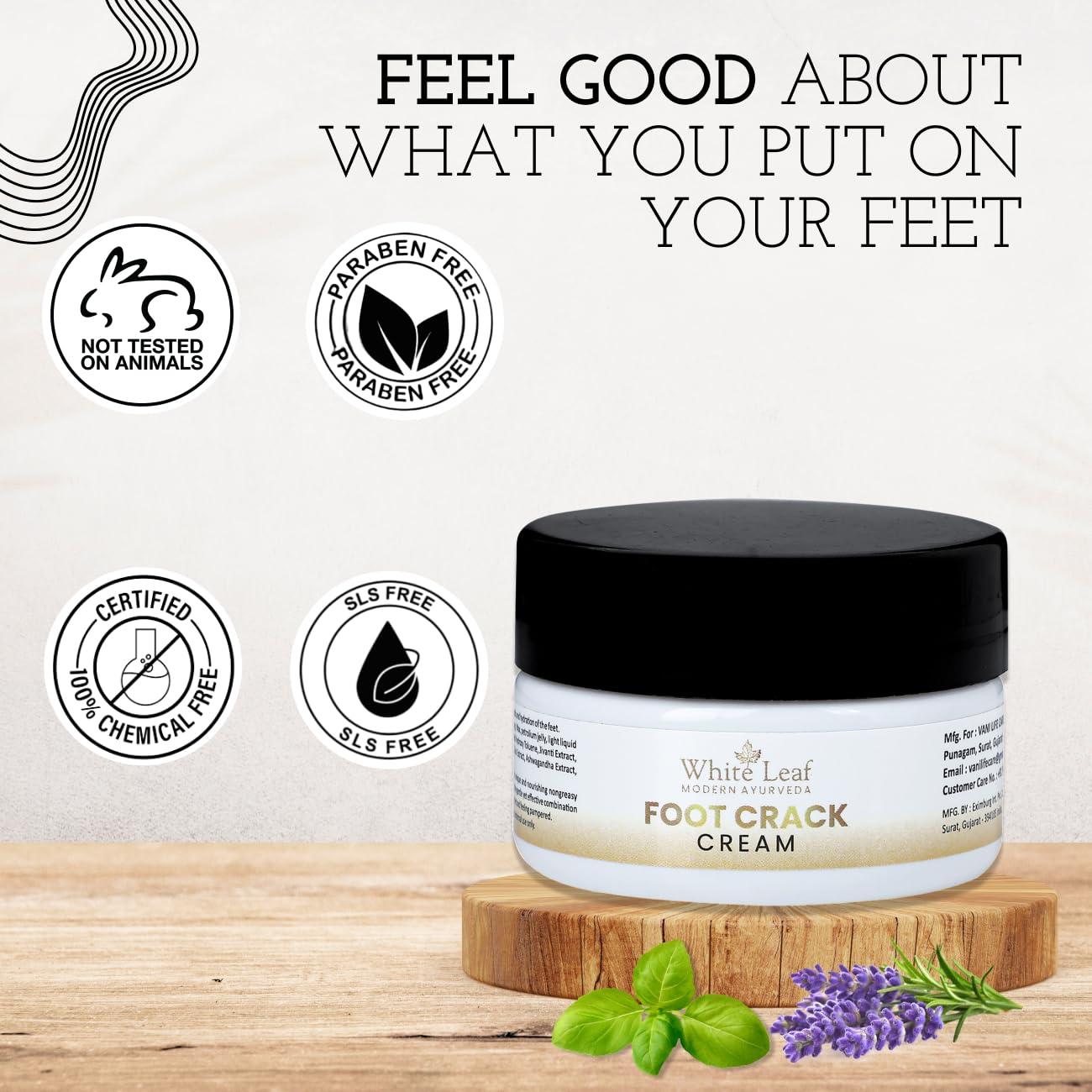 White Leaf White Leaf Foot Cream for Cracked Heels & Dry Feet, Foot Care Cream With Organic & Olive Oil, Moisturizing Healthy Feet for Men & Women - 50 gm