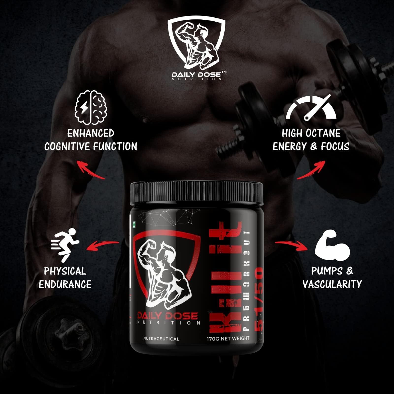 DAILY DOSE NUTRITION DAILY DOSE NUTRITION Kill-It Pre Workout Supplement for Energy, Pump & Endurance | Extreme Performance with L-Arginine Citrulline, Creatine Monohydrate, Beta Alanine, Caffeine & AAKG | Energy, Strength, Stamina, Focus and Intense Muscle Pump [40 Serv