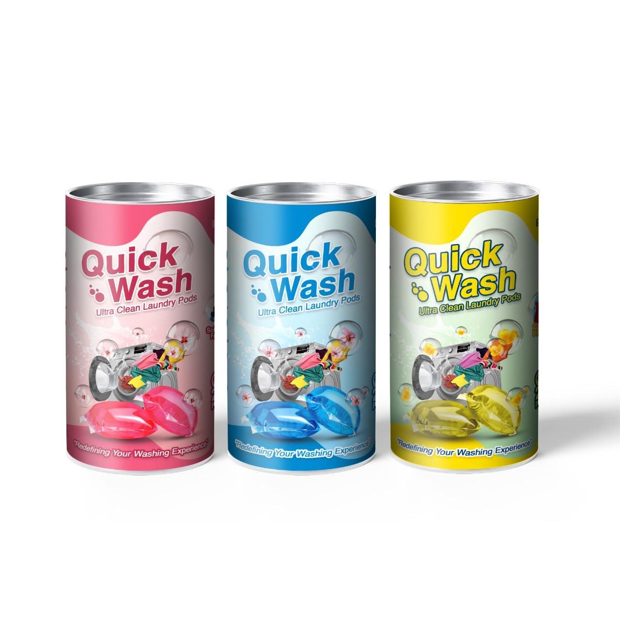 Quick Wash Quick Wash Ultra Clean Laundry Pods - 60 Count | Stretchable Liquid Detergent, 8x Cleaning Power, Eco-Friendly, 99% Germ-Free | Easy Use for All Fabrics