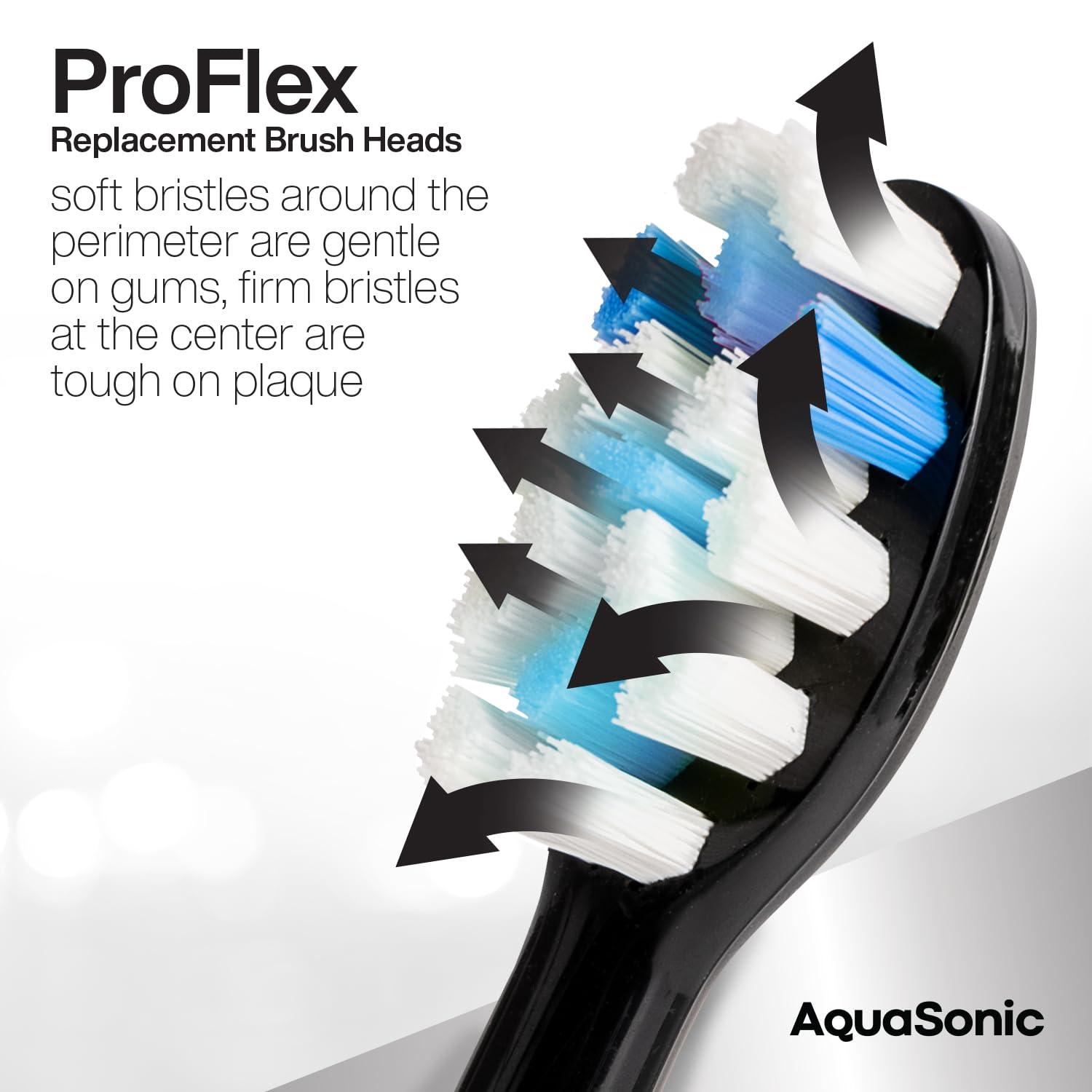 Aquasonic AquaSonic ProFlex Brush Head Replacement 3-Pack - Upgraded ProFlex Brush Heads For Improved Plaque Removal