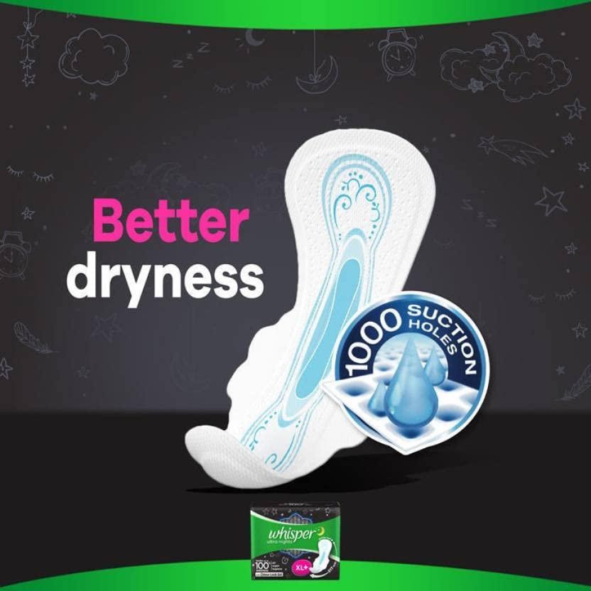 Whisper Whisper Night Sanitary Pad For Women, XXX-Large, 4 Count (Pack of 4)