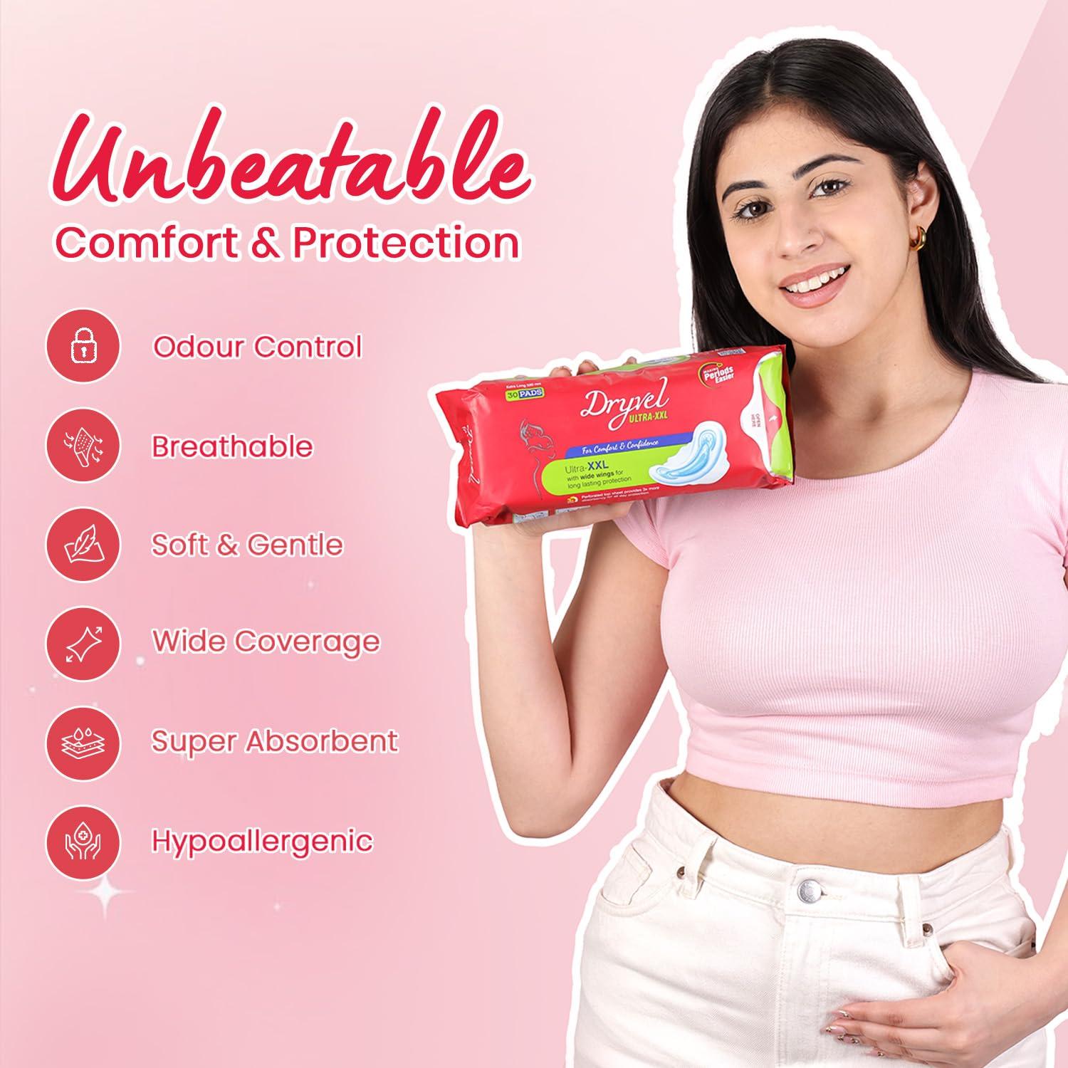 DRYVEL Dryvel | Ultra Sanitary Pads | Sanitary Napkins for Women | Sanitary Napkins with Wider Wings | Breathable Cotton Pads Sanitary Napkins | Pee Safe Sanitary Pads