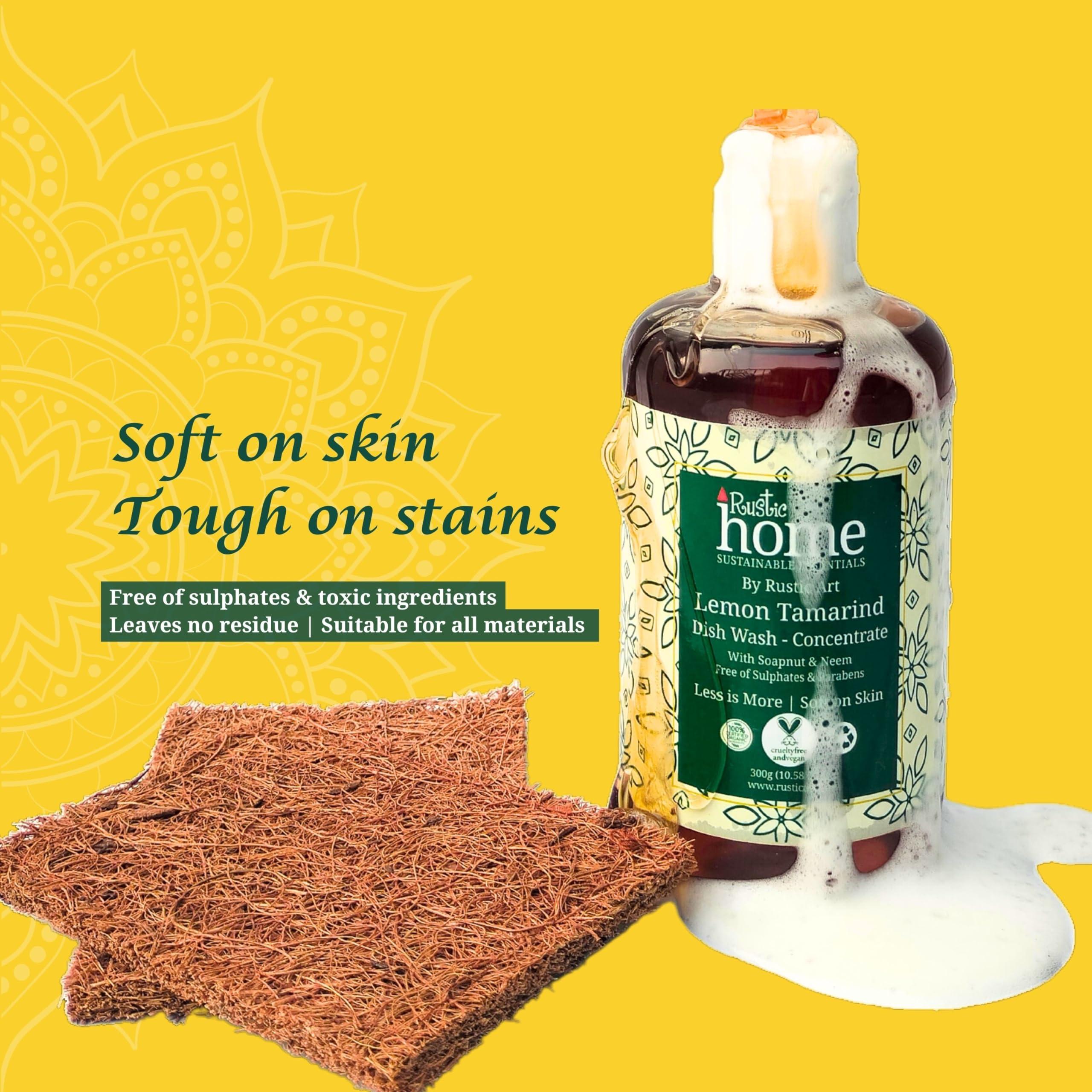 Rustic Art Rustic Art Lemon Tamarind Dish Wash Concentrate with Soapnut & Neem | Converts to 11 litres liquid, refill pack | Natural & Toxin free |(1100g (Pack of 1))