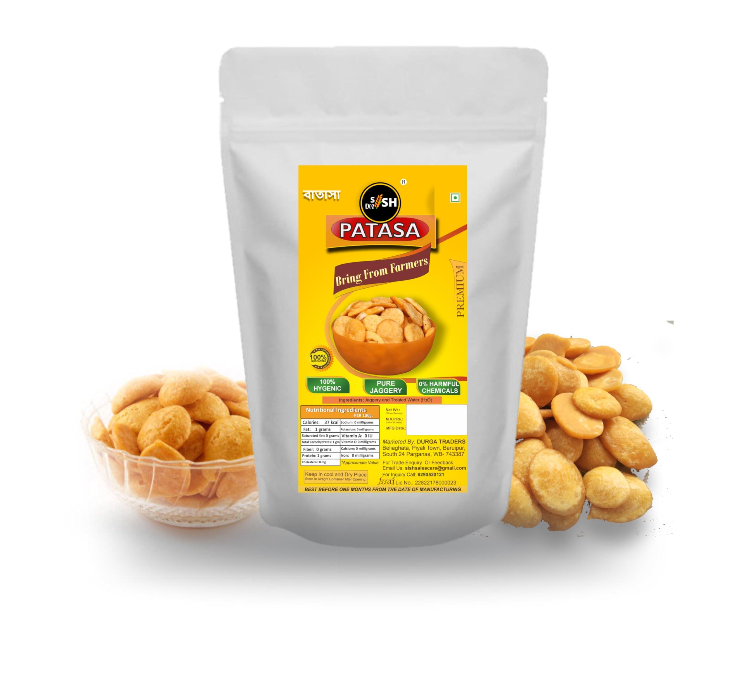 Sish Desi Sish Desi Pure Bengali Lal Gur Batasha | Fresh Sugar & Jaggery Drop Batasa for Diwali Puja Prasad | Gud Pooja Patasha | Sweet Gurar Patasa (Jaggery, Small)