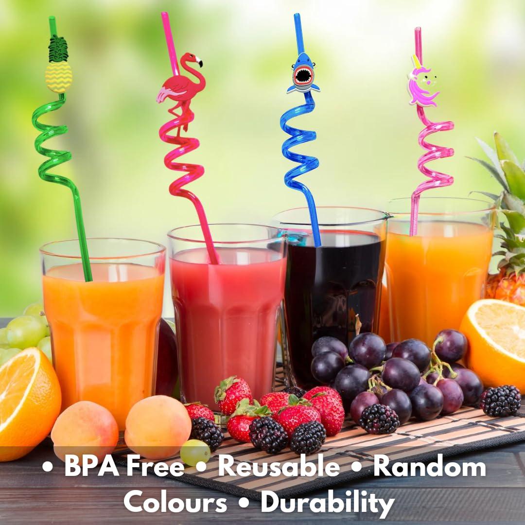 Generic Ashvik Stuffs Kids Curly Straws 4 PCS Reusable Straws Smoothie Drinking Straws Kids/Birthday Party Decorations for Kids (Pack of 4)