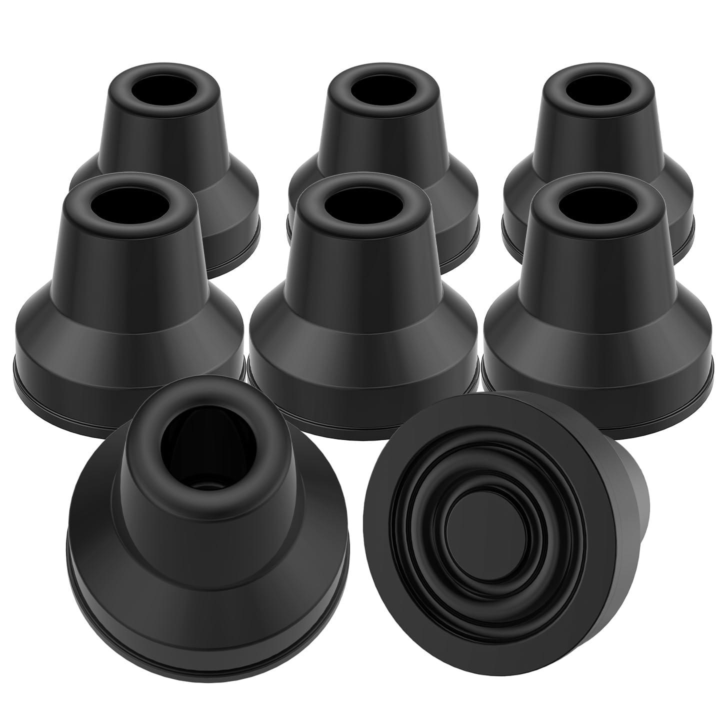 MFE MFE Quad Crutch Tips, 8pcs 13 mm Non-Slip Rubber Walking Cane Tips Replacement Rubber Cane Crutch Feet for 1/2 Inch Diameter Standard Walking and Standing Stick Accessory, Black