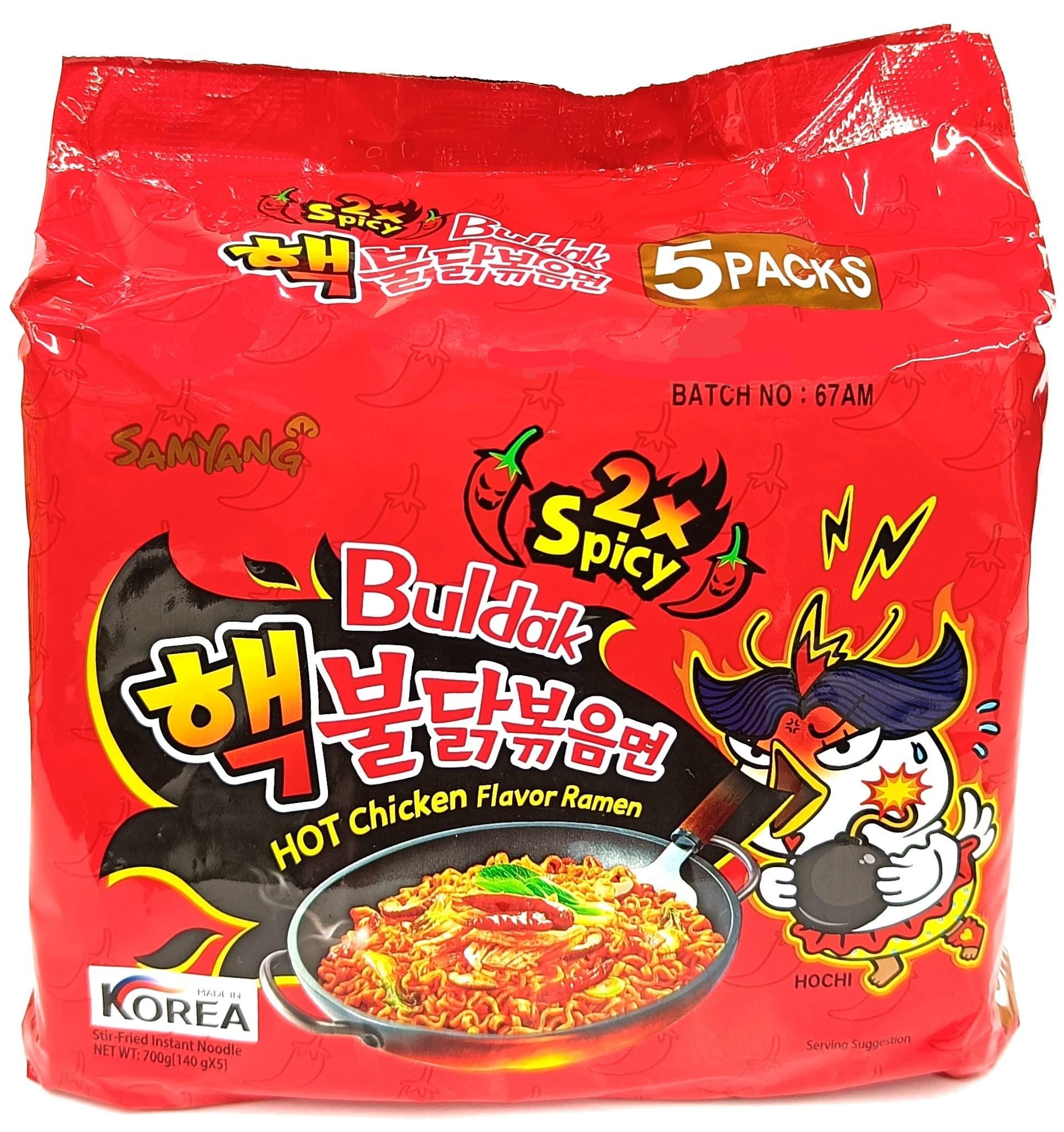 SAMYANG SAMYANG Ramen Korean 2X Hot Spicy Noodles, 140 Grams (Pack of 5)