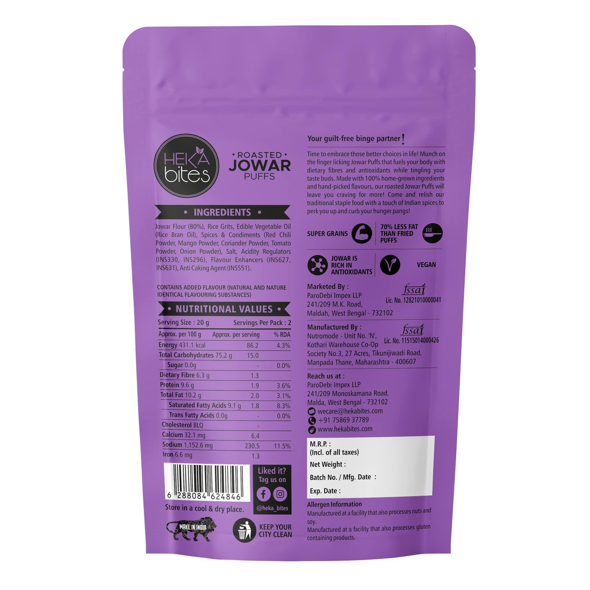 HEKA bites HEKA bites Roasted Jowar Puffs Majestic Masala - Pack of 8 | 86 Kcal | Made with 80% Jowar| Healthy Snack| Sugar Free| Cholesterol Free| Gluten Free (30g x 8) (Pack of 8)