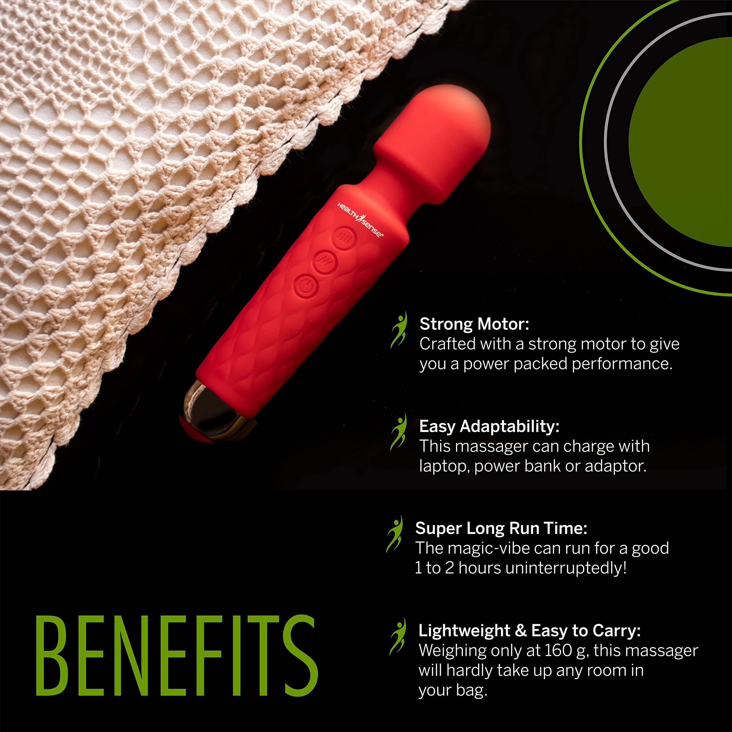 HealthSense HealthSense Cordless Full Body Massager Machine for Pain Relief, Handheld Back Massage Machine with Medical Grade Silicone, Fast Charging, 8 Speeds, 20 Modes & 1 Year Warranty - Magic-Vibe HM 260